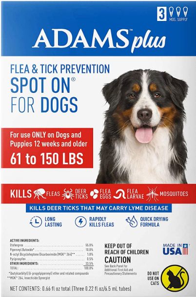 Adams Flea And Tick Prevention Spot On For Dogs 61 -150 lbs X-Large 3 Month Supply [Flea & Tick Dips for Dog] 1 count