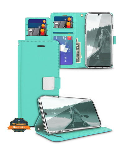 For Apple iPhone 15 (6.1") PU leather Wallet 6 Card Slots folio with Wrist Strap & Kickstand Pouch Flip Shockproof  Phone Case Cover