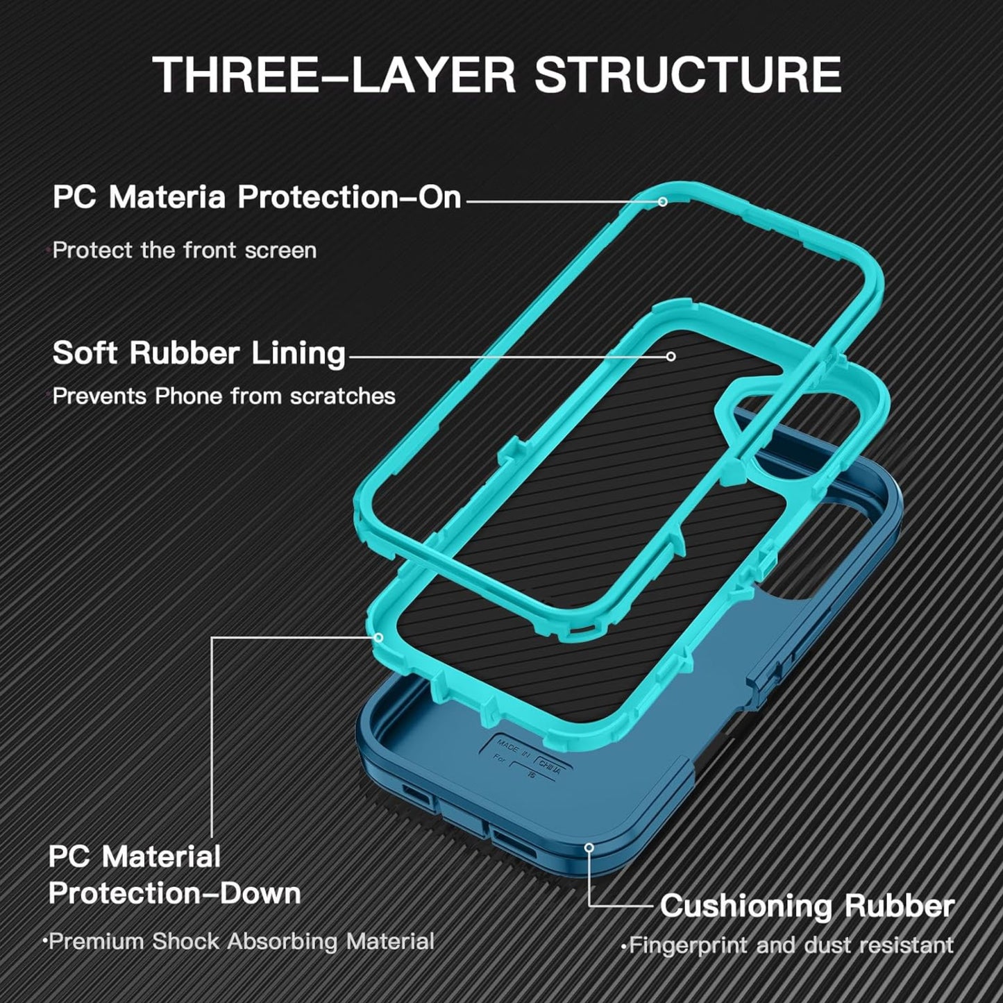 For Apple iPhone 16 (6.1") 3-Layer Protection Case Shockproof Rugged Design with Enhanced Durability Hybrid Heavy Duty Protection Case Cover