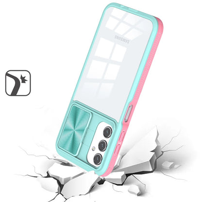 For Samsung Galaxy S24 FE /Fan Edition Hybrid Cases with Sliding Camera Cover Transparent Shockproof Bumper TPU Protective Case Cover Teal / Pink