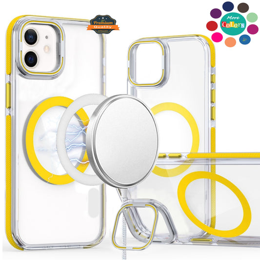 Apple iPhone 16 Plus (6.7") Hybrid Clear Invisible Camera Bracket Stand [With Magsafe Magnetic Circle] Shockproof Color Frame