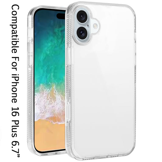 For Apple iPhone 16 Plus (6.7") Classic Transparent Hybrid Acrylic Thick 2.0mm Rubber Gummy Hard Back PC TPU Frame Case Cover Clear