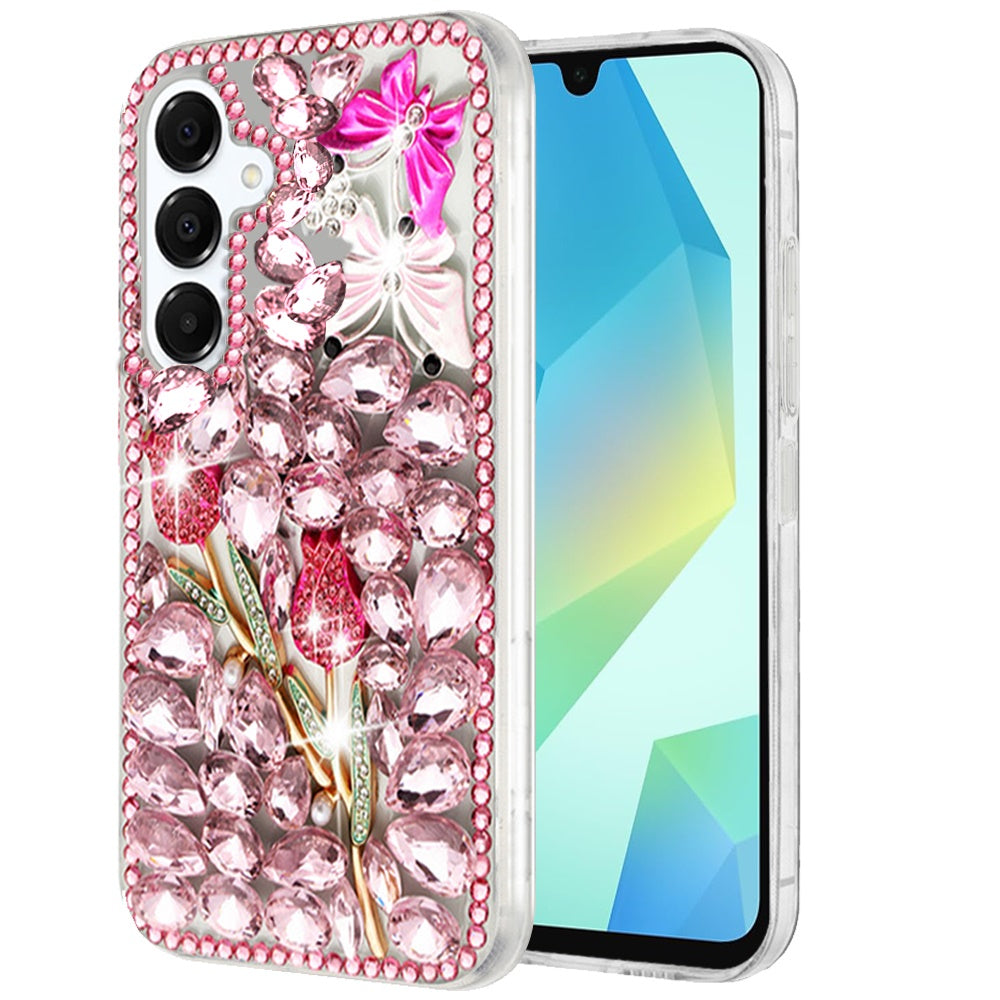 For Samsung Galaxy A16 5G Bling Crystal 3D Full Diamonds Luxury Sparkle Rhinestone Hybrid Protective Case Cover