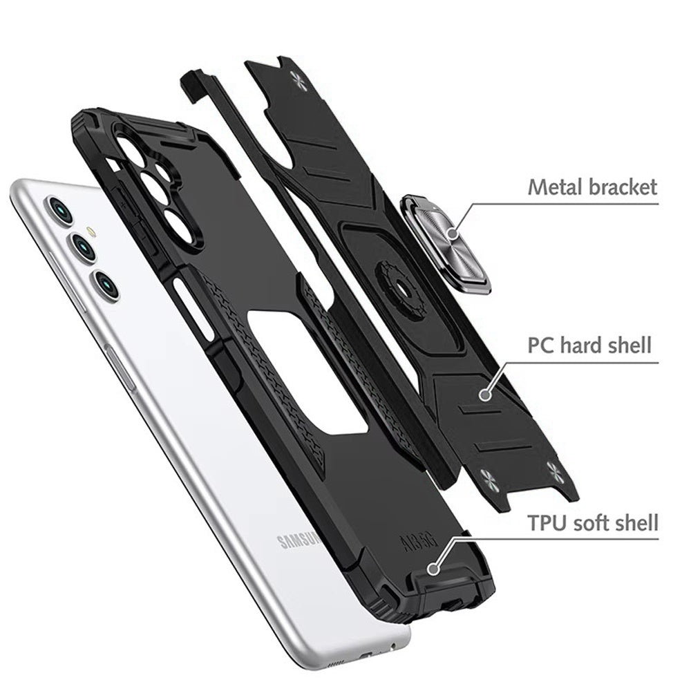 For Samsung Galaxy A06 Armor Hybrid with Ring Holder Kickstand Shockproof Heavy-Duty Durable Rugged TPU Dual Layer Case Cover