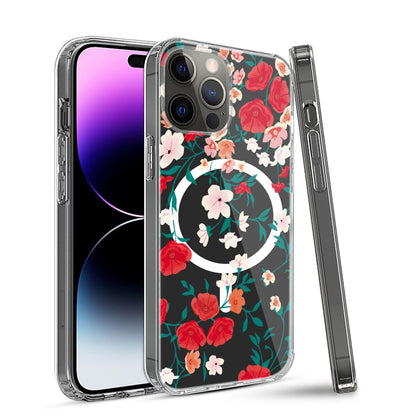 For Apple iPhone 16 Pro Max (6.9") Hybrid Flower Design Stylish Fashion Thick Hard MagSafe Compatible Shockproof Case Cover