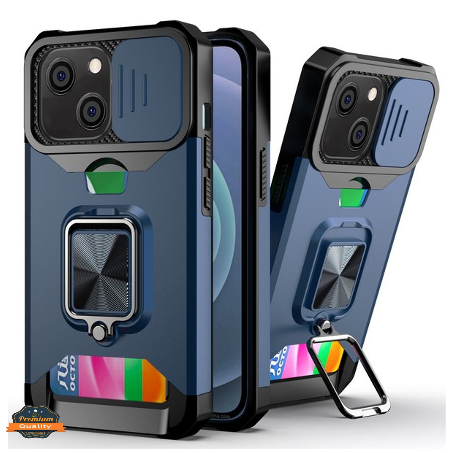 For Apple iPhone 16 Plus (6.7") Wallet Designed with Camera Protection, Card Slot & Ring Kickstand Magnetic Car Mount Case Cover