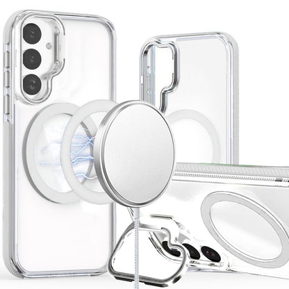 For Samsung Galaxy S24 FE /Fan Edition Hybrid Clear Invisible Camera Bracket Stand [With Magsafe Magnetic Circle] Color Frame Case Cover