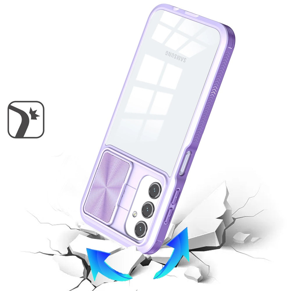 For Samsung Galaxy S24 FE /Fan Edition Hybrid Cases with Sliding Camera Cover Transparent Shockproof Bumper TPU Protective Case Cover Purple