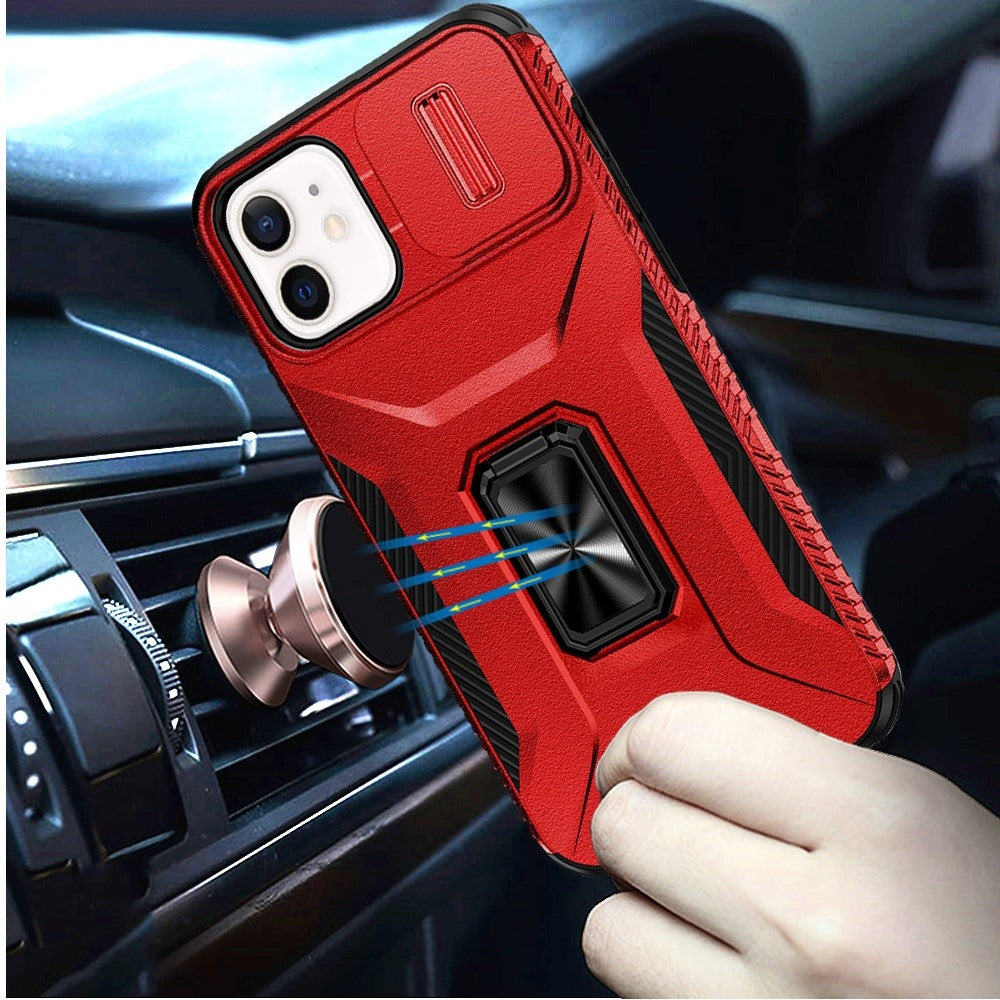 For Apple iPhone 16 (6.1") Camera Cover Phone Case with Magnetic Rotation Ring Stand [Military Grade] Hybrid Hard TPU Shockproof Case Cover