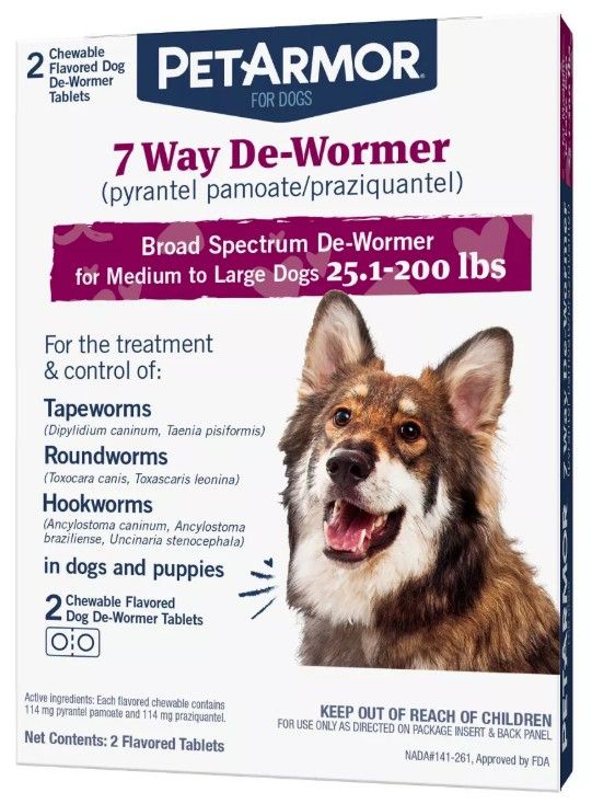 PetArmor 7 Way De-Wormer for Medium to Large Dogs (25.1-200 Pounds) [Wormers Liquid & Tablet for Dog] 2 count