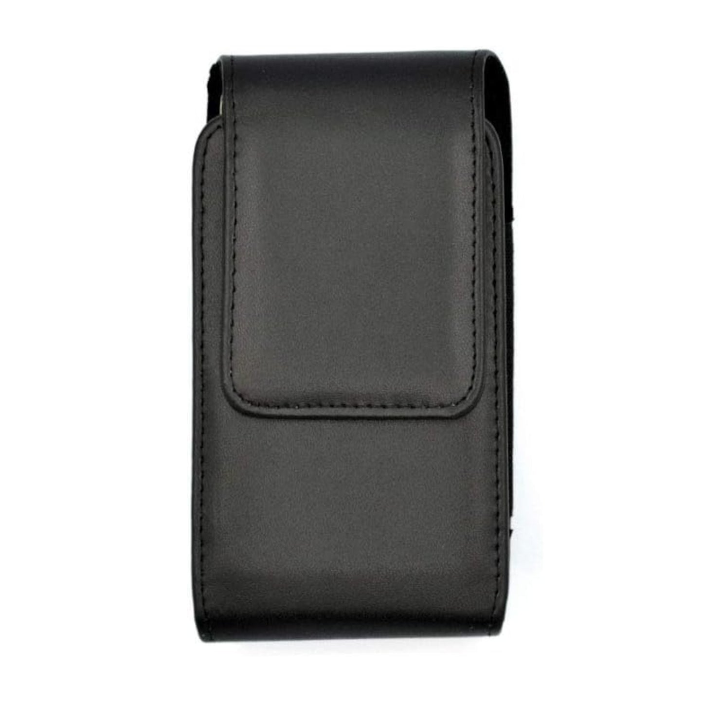 For Apple iPhone 16 Plus (6.7") Universal PU Leather Vertical Phone Pouch Holder Carrying Case [Magnetic Closure] With Fixed Belt Clip Holster Hybrid [Black]