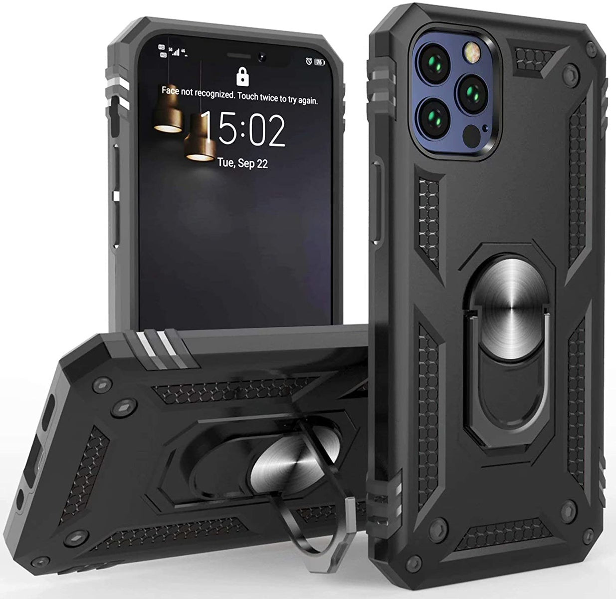 For Apple iPhone 16 Plus (6.7") Shockproof Hybrid Dual Layer PC + TPU with Ring Stand Metal Kickstand Heavy Duty Armor Case Cover