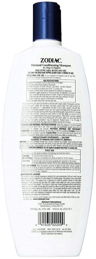 Zodiac Oatmeal Conditioning Shampoo for Dogs and Puppies [Dog Supplies for Dog] 18 oz