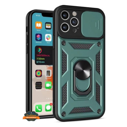 For Apple iPhone 16 Pro Max (6.9") Built in Sliding Camera Lens Protection & Finger Ring Stand Holder Hybrid PC Shockproof Case Cover