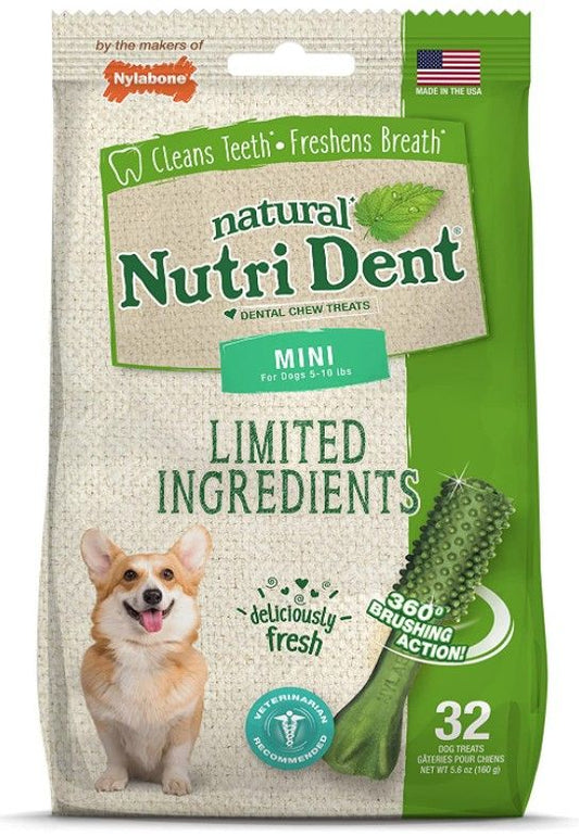 Nylabone Natural Nutri Dent Fresh Breath Dental Chews - Limited Ingredients [Dental & Breath Aids for Dog] Mini - 32 Count