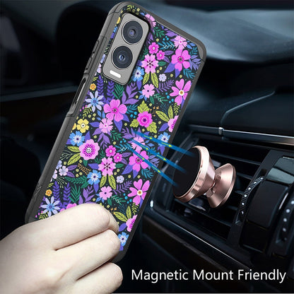 For Cricket Debut S3 Fashion Graphic Design Pattern Hard PC TPU 2in1 Tough Strong Hybrid Shockproof Armor Frame (Magnet Mount Friendly) Case Cover Mystical Floral Boom