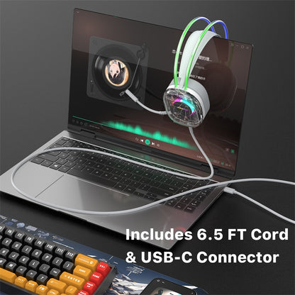 Echelon SoundScape See-Through RGB Gaming Headset w/ USB-C Mic - Grey, Hands-free