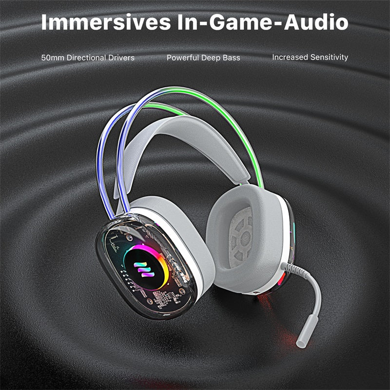 Echelon SoundScape See-Through RGB Gaming Headset w/ USB-C Mic - Grey, Hands-free