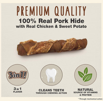 Cadet Gourmet Pork Hide Triple Chews with Chicken and Sweet Potato [Dog Supplies] 6 count