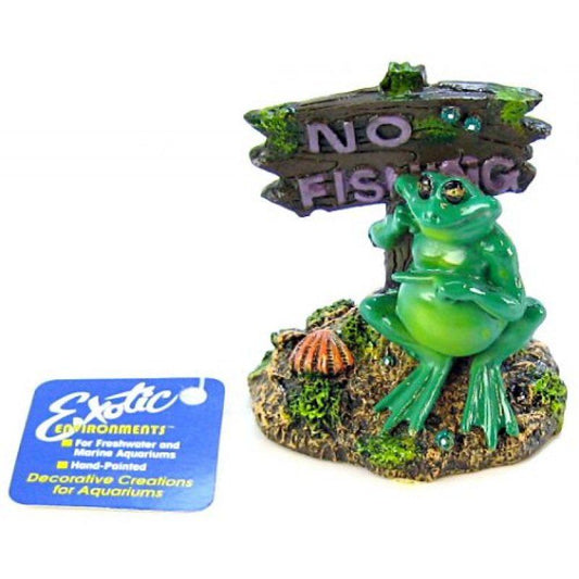 Blue Ribbon Pot Belly Frog No Fishing Sign Ornament [Ornaments for Aquarium] 3"L x 3"W x 3.5"H