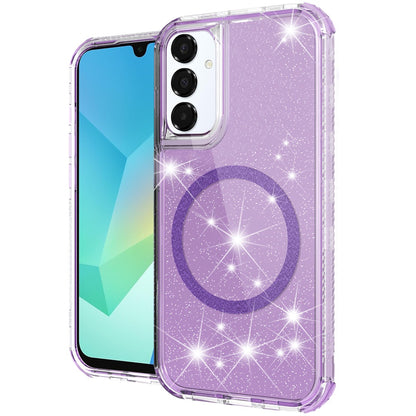 For Samsung Galaxy A16 5G Magnetic Ring Circle Glitter Bling Sparkle 3in1 Hybrid [Compatible with Magsafe] Clear Shockproof Case Cover