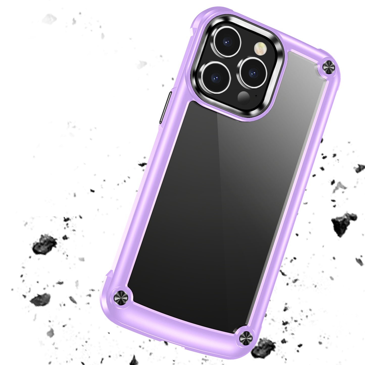 For Apple iPhone 16 (6.1") Hybrid Transparent Rubber with Metal Buttons & Camera Edges Hard TPU Corner Bumper Case Cover