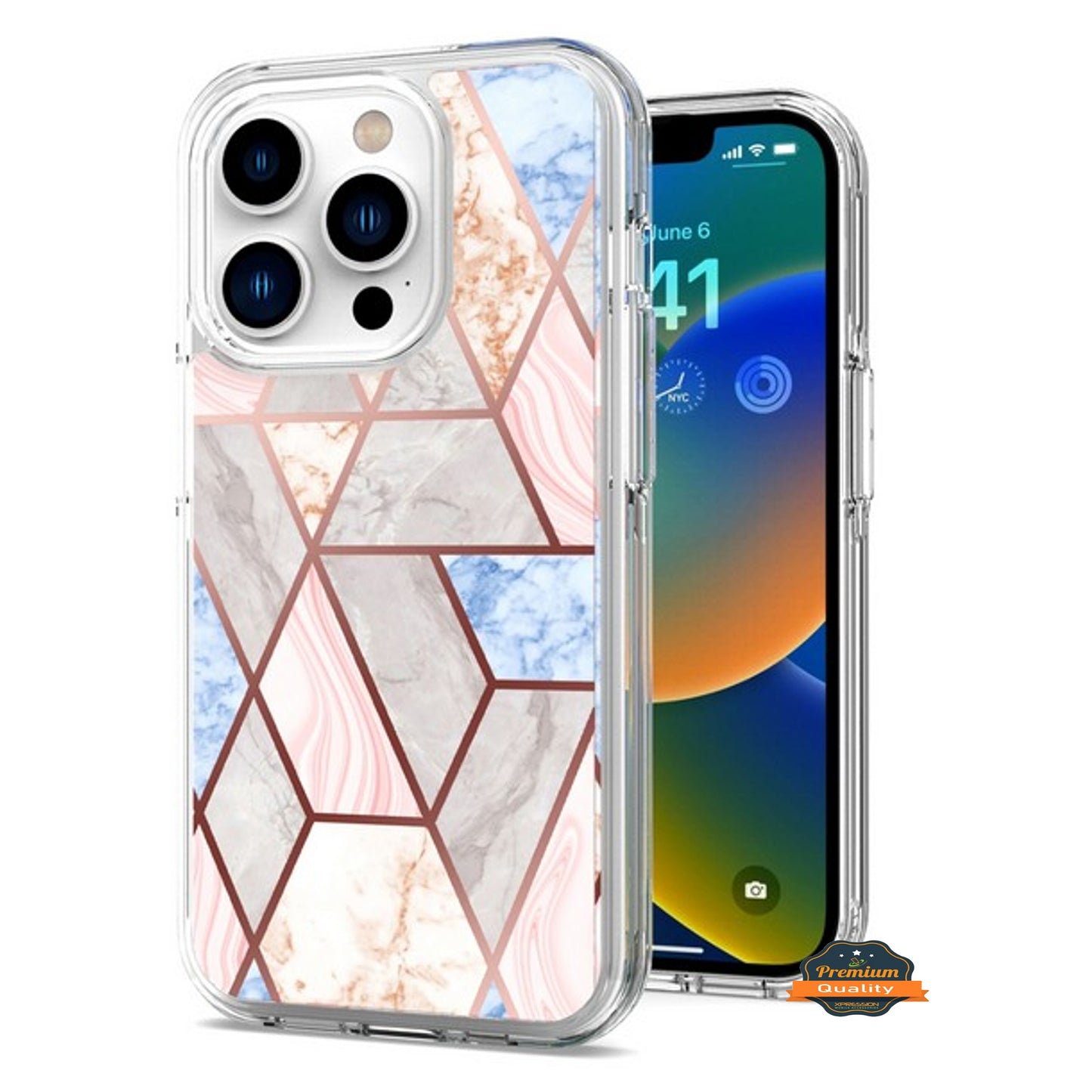 For Apple iPhone 15 (6.1") Stylish Hybrid Fashion Marble Trendy Design Hard Back PC Shockproof TPU Protective  Phone Case Cover