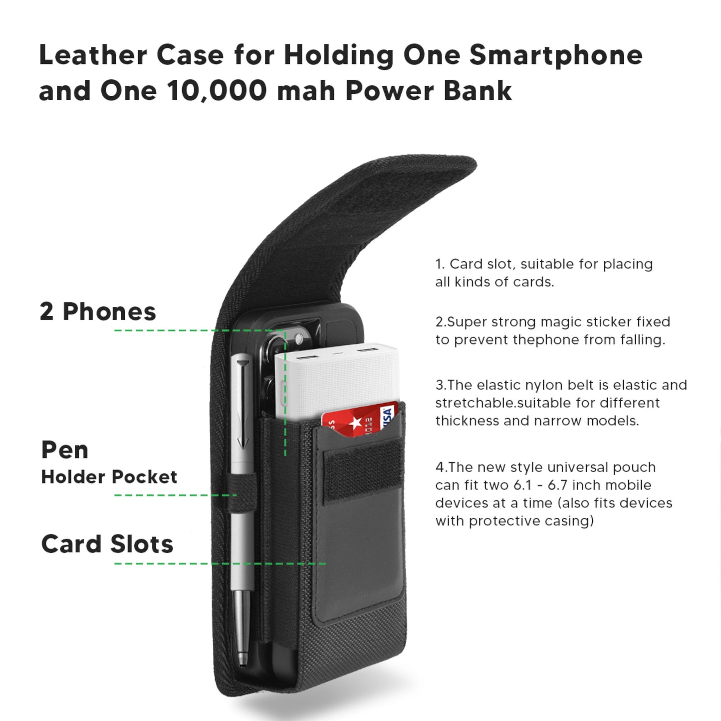 For Vertical Nylon Canvas Universal Pouch Dual Phone Holster, Wallet Case with Card Slot & Metal Belt Clip Loop Cover Device Size 6.7" Case Cover Black