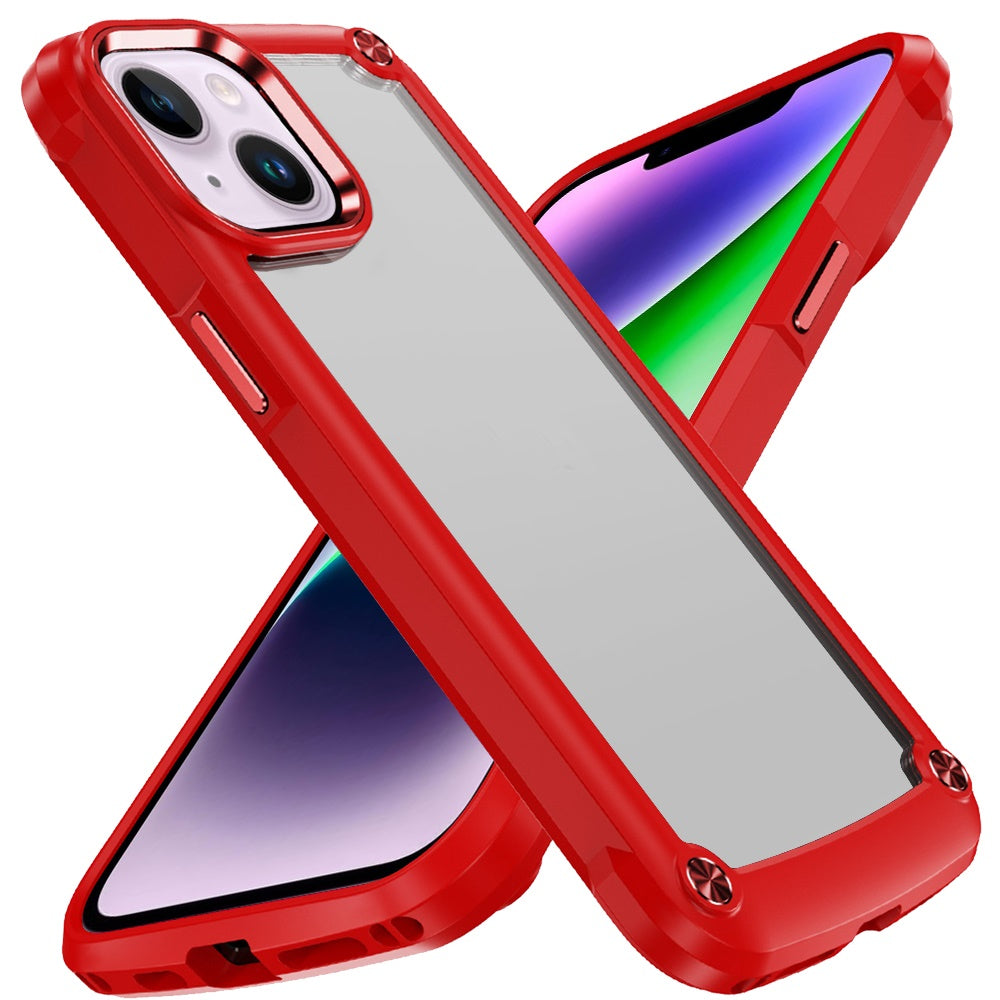 For Apple iPhone 14 / iPhone 13 (6.1") Ultimate Hybrid Transparent Rubber with Metal Buttons & Camera Edges Hard TPU Frame Corner Bumper Case Cover