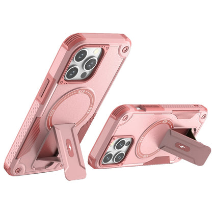 For Apple iPhone 12 / 12 Pro Case with Invisible Kickstand Compatible with MagSafe, Military-Grade Protection Shockproof Heavy Duty Case Cover Pink