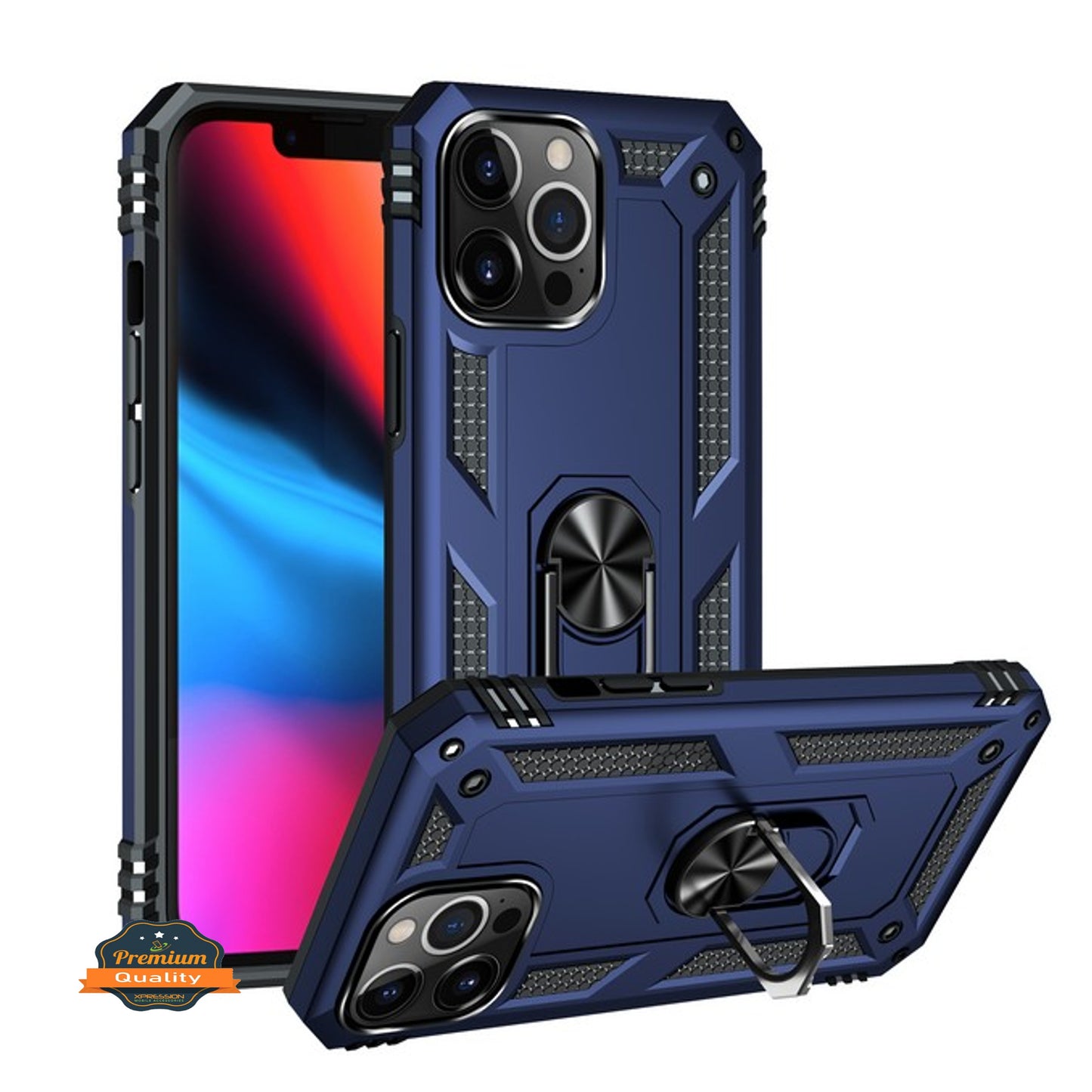 For Apple iPhone 16 Plus (6.7") Shockproof Hybrid Dual Layer PC + TPU with Ring Stand Metal Kickstand Heavy Duty Armor Case Cover