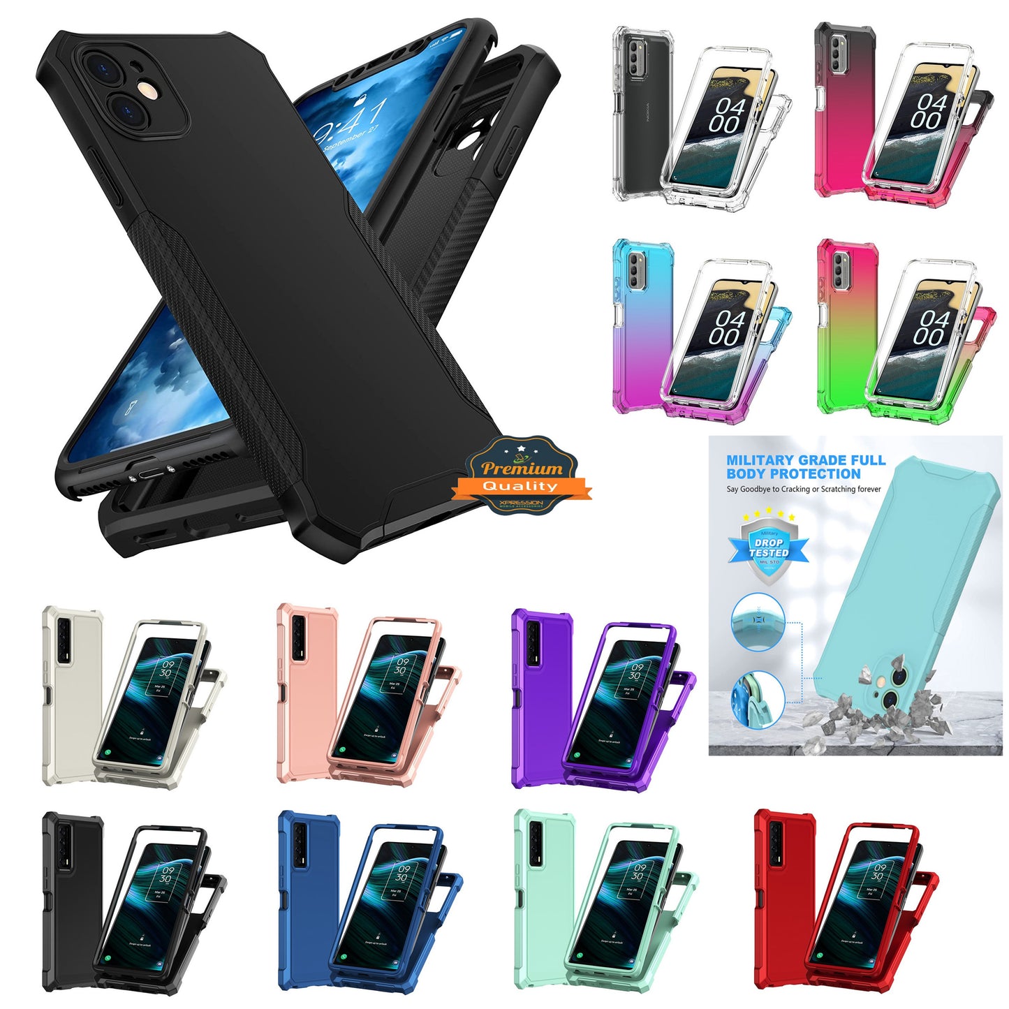 For AT&T Motivate Pro 5G Hybrid 2in1 Front Bumper Frame Cover Square Edge Shockproof Soft TPU + Hard PC Anti-Slip Heavy Duty Case Cover