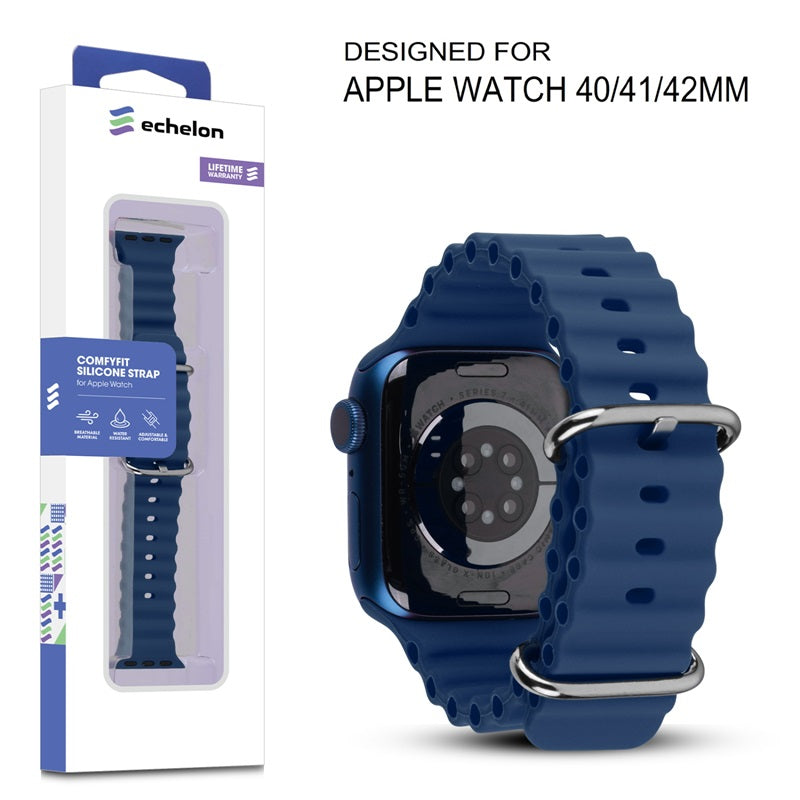 echelon ComfyFit Silicone Strap for Apple Watch Series 9 41mm/Watch Series 10 42mm / Watch SE (2022) 40mm - Dark Blue, Apple Watch Accessories