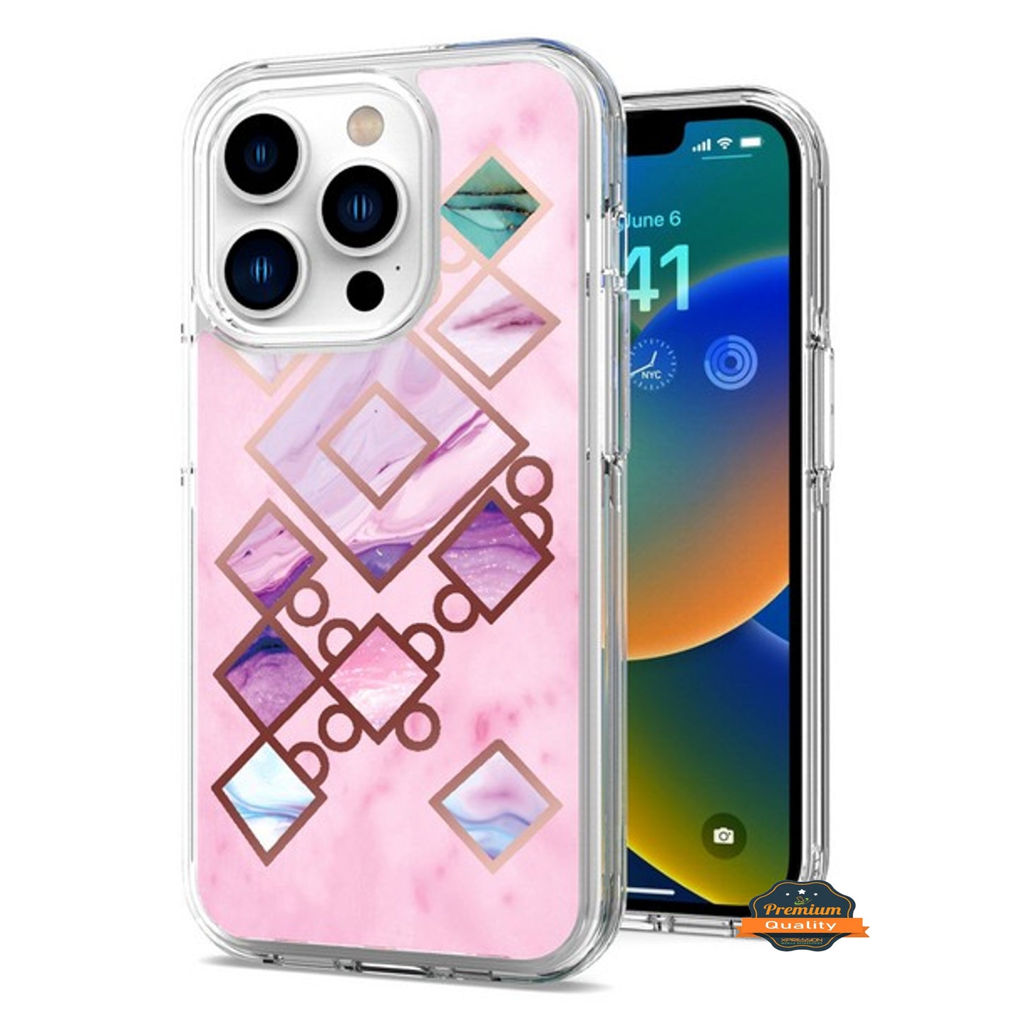 For Apple iPhone 15 (6.1") Stylish Hybrid Fashion Marble Trendy Design Hard Back PC Shockproof TPU Protective  Phone Case Cover