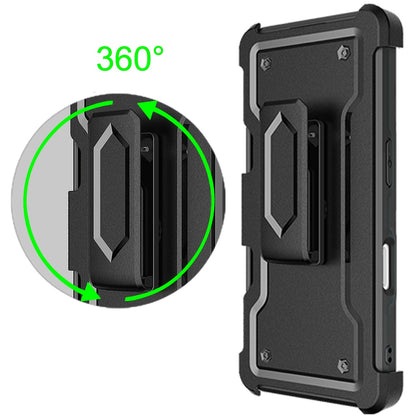 For Apple iPhone 16 Pro (6.3") Armor Shockproof Belt Clip Holster with Credit Card Holder, Kickstand Protective Full Body Heavy Duty Hybrid Case Cover Black