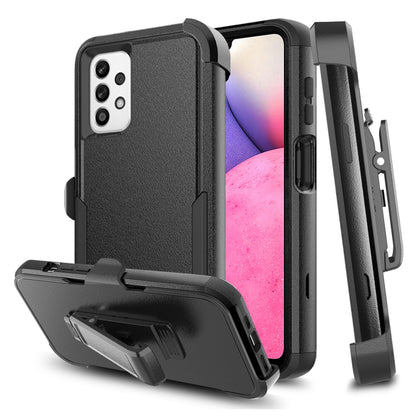 For Apple iPhone 15 Plus (6.7") Heavy Duty Rugged Shockproof Body Protection Hybrid Kickstand Swivel Belt Clip Holster Black Phone Case Cover