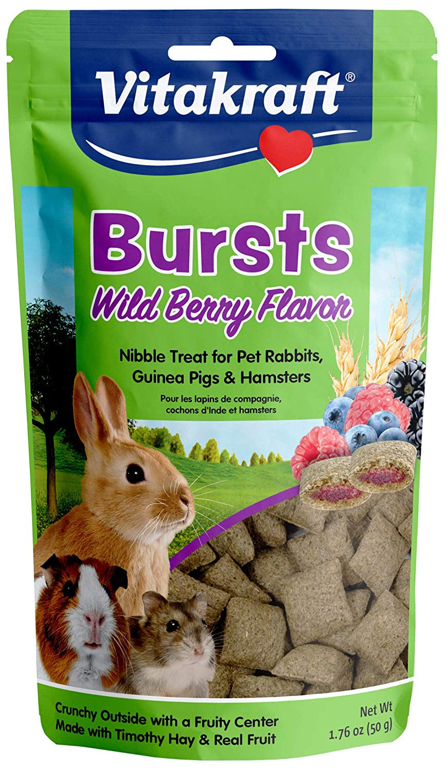 Vitakraft Bursts Treat for Rabbits, Guinea Pigs and Hamsters Wild Berry Flavor [Small Pet Supplies] 1.76 oz