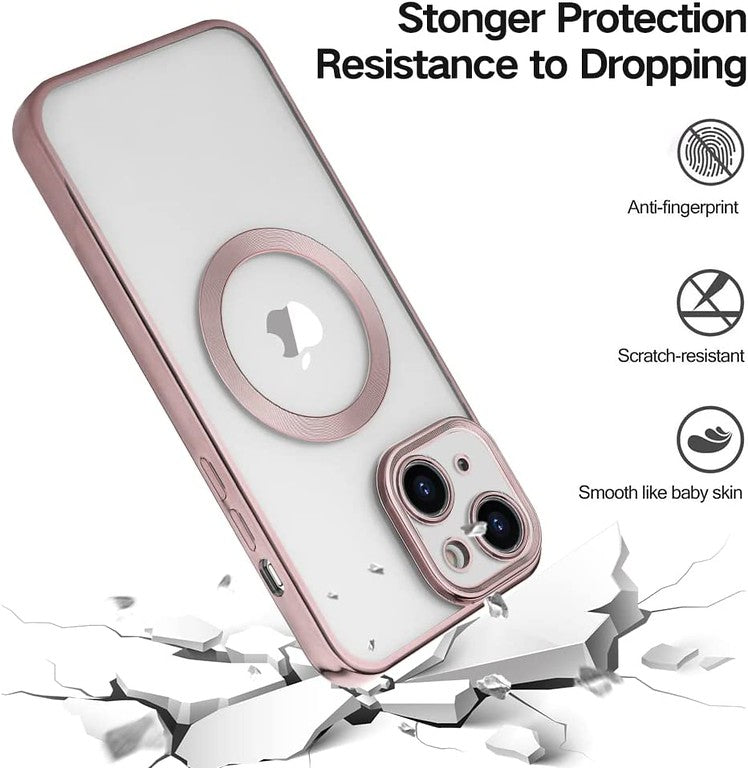 For Apple iPhone 15 (6.1") Magnetic Hybrid Clear with Plating Chrome Frame & Camera Protection Compatible with Magsafe  Phone Case Cover