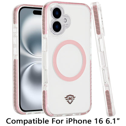 For Apple iPhone 16 Pro Max (6.9") Hybrid Transparent TPU Circle Magnetic [Compatible with MagSafe] Shockproof Color Frame Bumper Case Cover