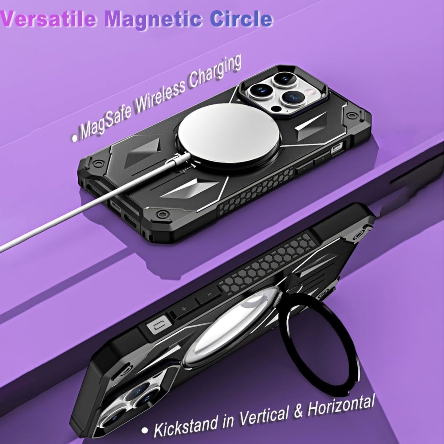 For Apple iPhone 15 Plus (6.7") Hybrid Magnetic Ring Stand Invisible Foldable Military Grade Shockproof Fit with Magsafe  Phone Case Cover