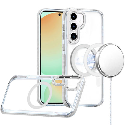 For Samsung Galaxy S24 FE /Fan Edition Transparent back with Colorful Frame Strong Magnetic Circle [Compatible with Magsafe] Slim Case Cover