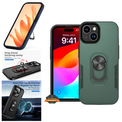 For Apple iPhone 15 Plus (6.7") Military Grade Armor Heavy Shockproof Hybrid Kickstand Built-in 360°Rotate Ring Stand  Phone Case Cover