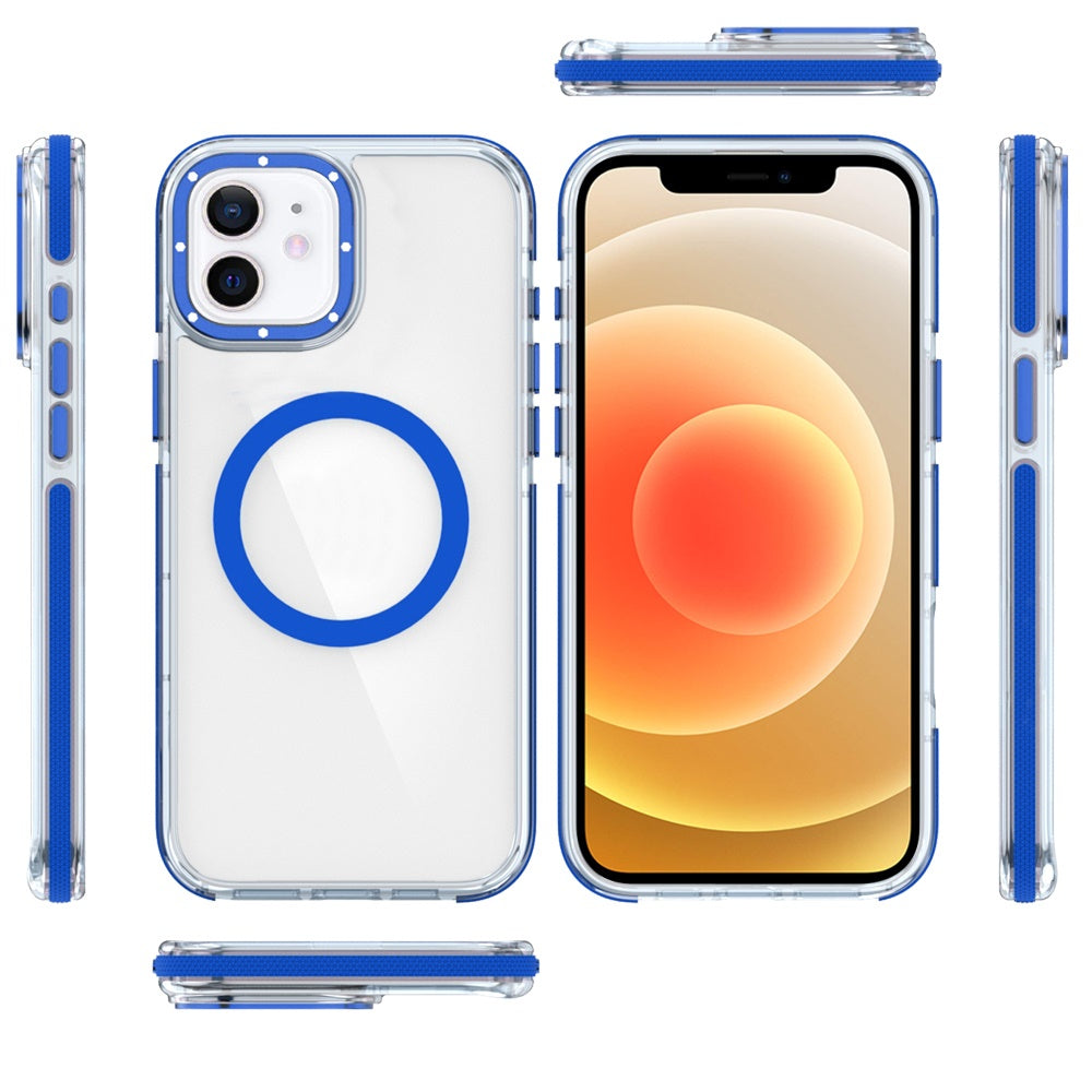 For Samsung Galaxy S24 Ultra Transparent back with Colorful Frame Strong Magnetic Circle [Compatible with Magsafe] Slim Case Cover Clear Blue