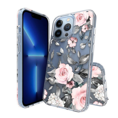 For Apple iPhone 15 Pro Max (6.7") Floral Patterns Design Clear TPU Silicone Shock Absorption Bumper Hard Back  Phone Case Cover