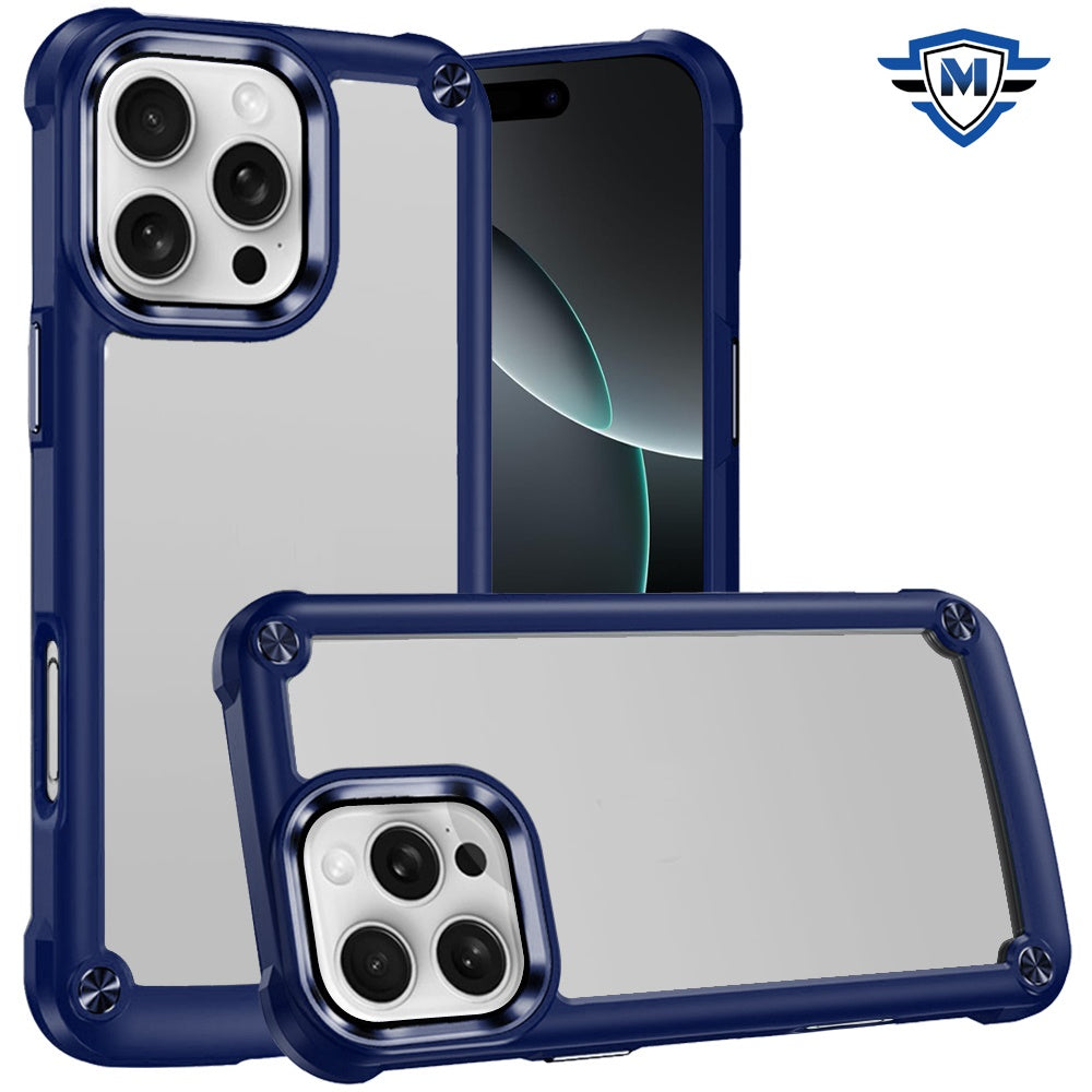 For Apple iPhone 16 Pro Max (6.9") Ultimate Hybrid Transparent Rubber with Metal Buttons & Camera Edges Hard TPU Frame Corner Bumper Case Cover