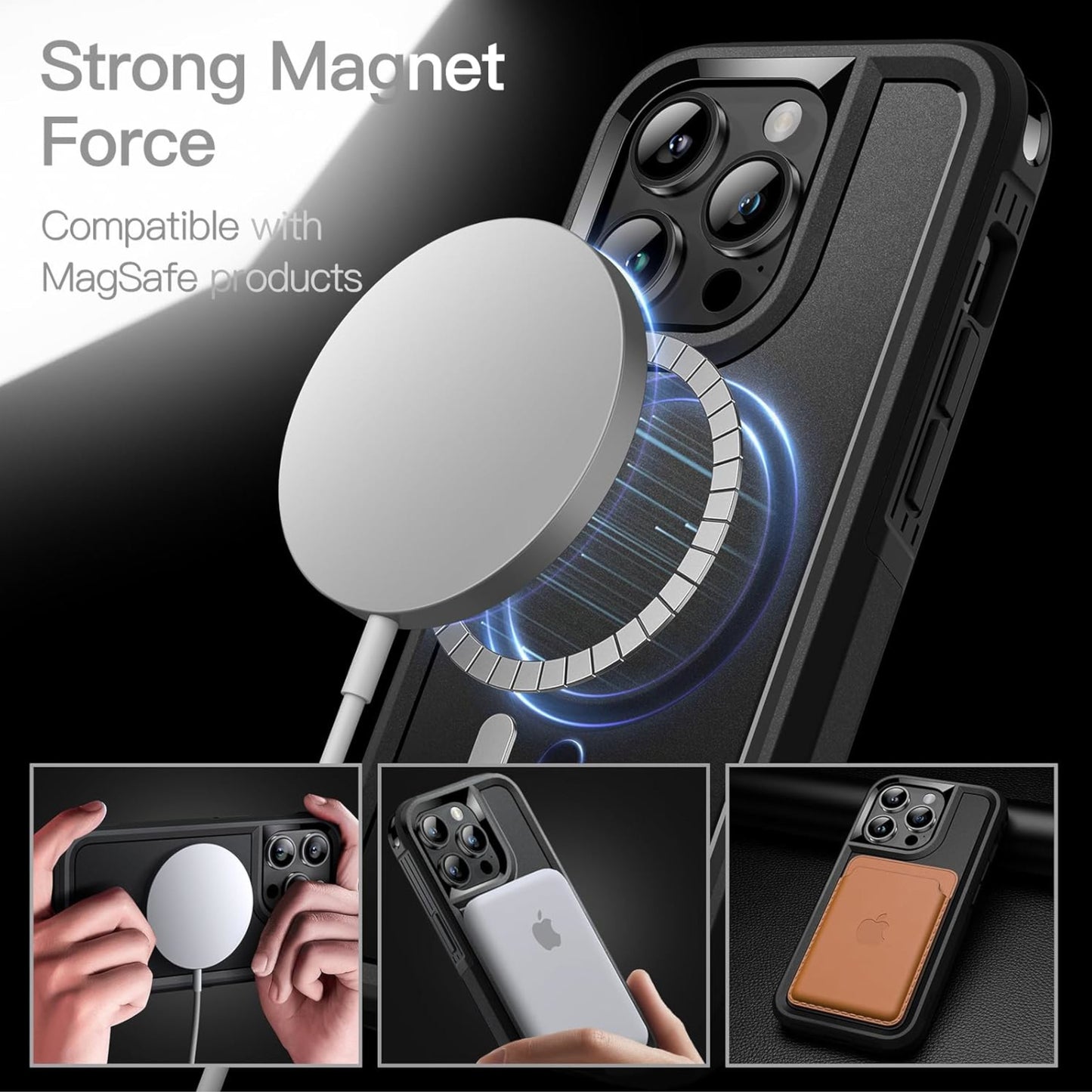 For Apple iPhone 15 Pro (6.1") Shockproof Heavy Duty Dual-Layer Rugged Magnetic Hybrid [Compatible with MagSafe]  Phone Case Cover