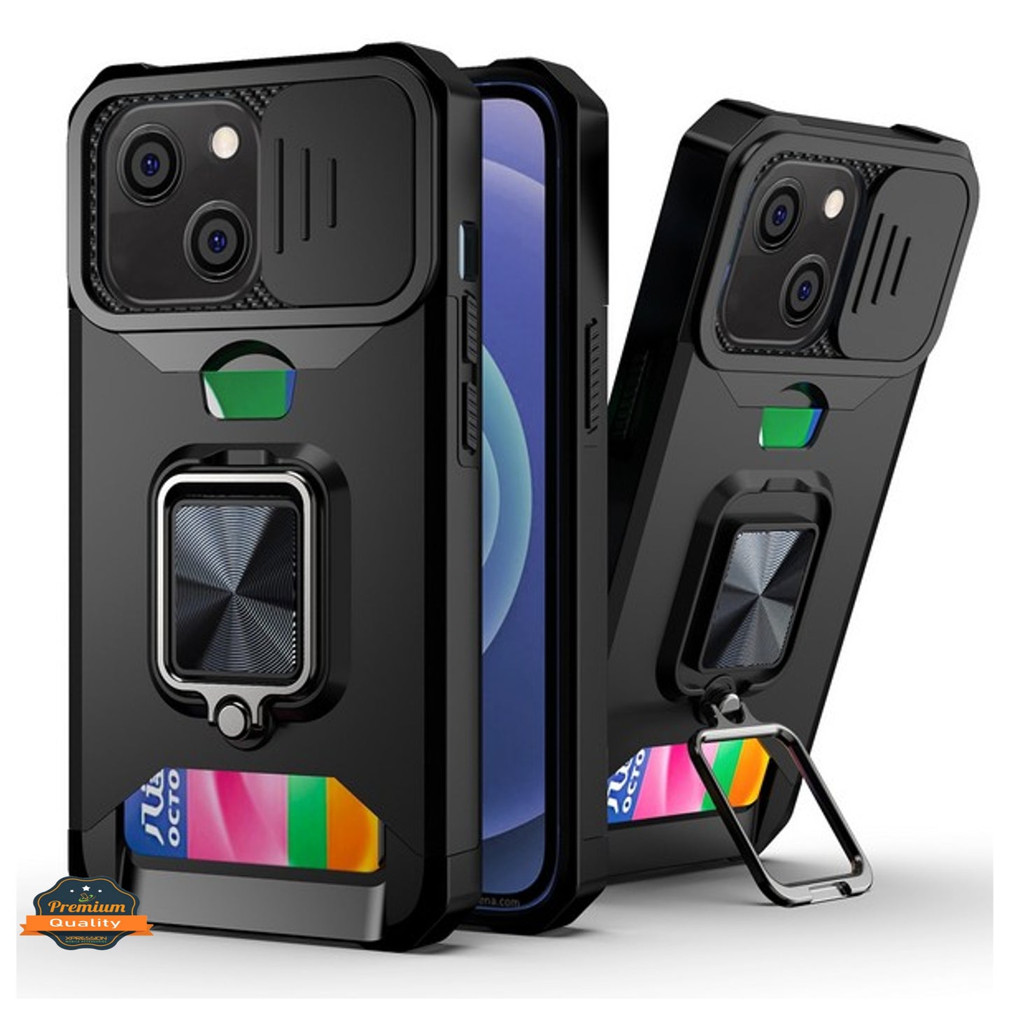 For Apple iPhone 15 Plus (6.7") Wallet Designed with Camera Protection, Card Slot & Ring Kickstand Magnetic Car Mount  Phone Case Cover