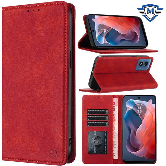 For Apple iPhone 16 Pro Max (6.9") Premium Wallet PU Vegan Leather ID Credit Card Slot Money Holder with Magnetic Closure Pouch Flip Case Cover Red