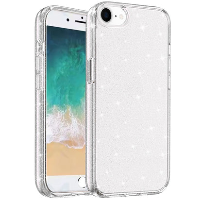 For Apple iPhone SE 4 Transparent Crystal Glitter Shiny Sparkle Bling TPU Rubber Hard PC Back Hybrid Armor Frame Shockproof Case Cover