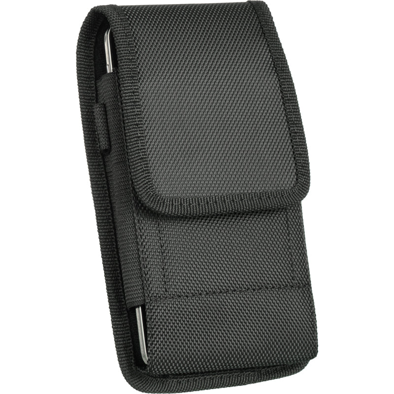 For Apple iPhone 16 Pro Max (6.9") Universal Vertical Nylon Pouch Cell Phone Case Holster with 2 Credit Card Slot, Belt Clip Loop, Velcro closure Cover [Black]